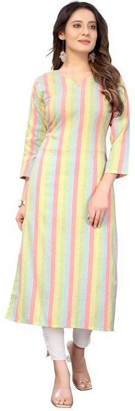 Women Striped Cotton Blend A-line Kurta  (Multicolor)