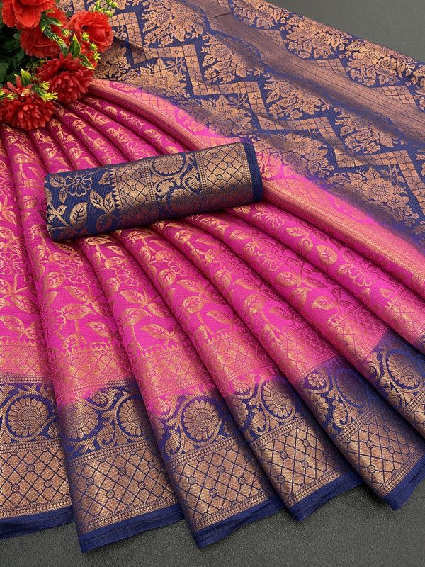 Banarasi Nylon Saree  (Pink)