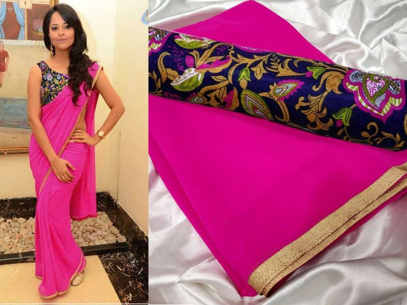 Solid Bollywood Georgette Saree  (Pink)