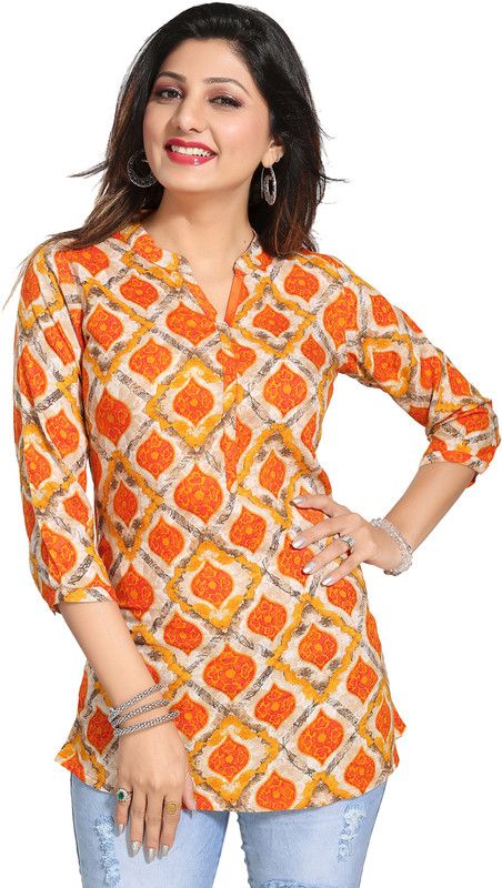 Casual Regular Sleeves Printed, Geometric Print Women Multicolor Top