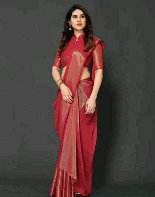 Printed Banarasi Chiffon Saree  (Red)