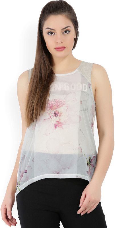 Casual Sleeveless Printed Women Multicolor, Beige Top