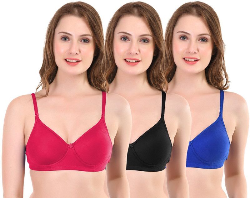 Pack of 3 Women T-Shirt Lightly Padded Bra  (Red, Black, Blue)
