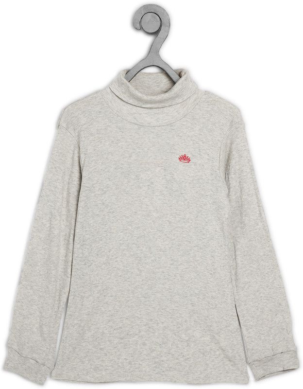 Girls Self Design Turtle Neck Beige Sweater