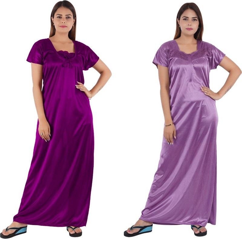 Pack of 2 Women Nighty  (Purple, Purple)