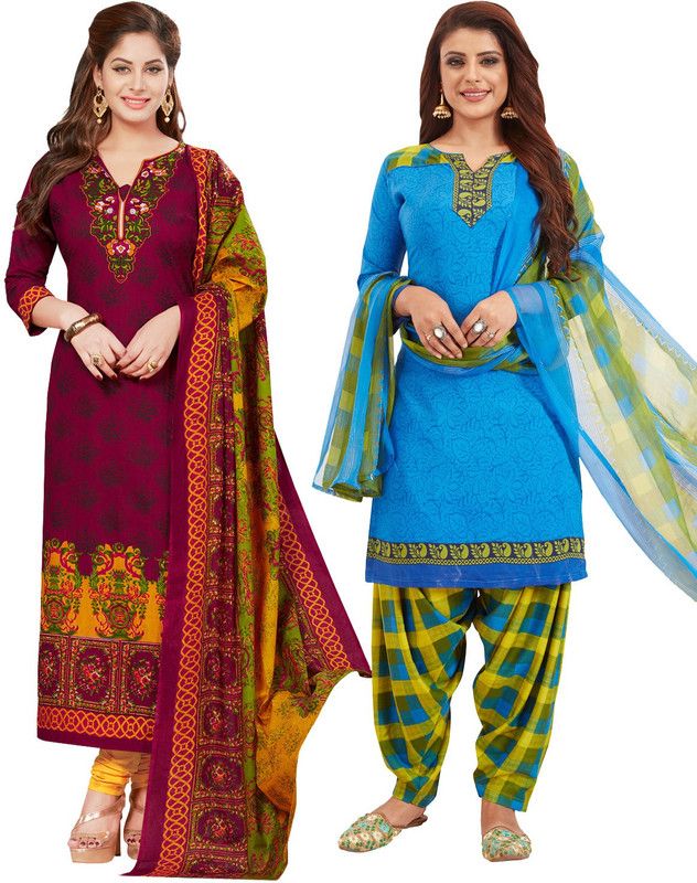 Unstitched Polyester Kurta & Churidar Material Solid, Checkered, Printed