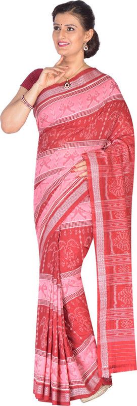 Self Design, Striped Sambalpuri Pure Cotton Saree  (Red)