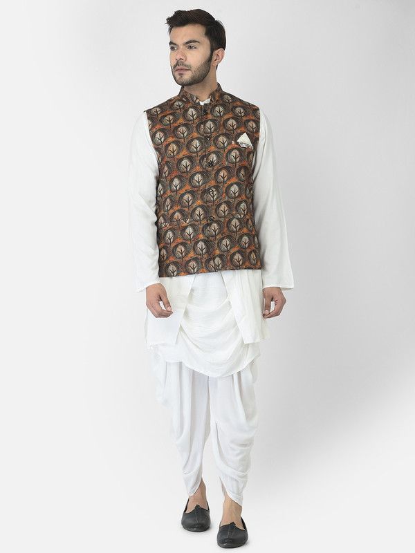 Men Ethnic Jacket, Kurta and Dhoti Pant Set Viscose Rayon