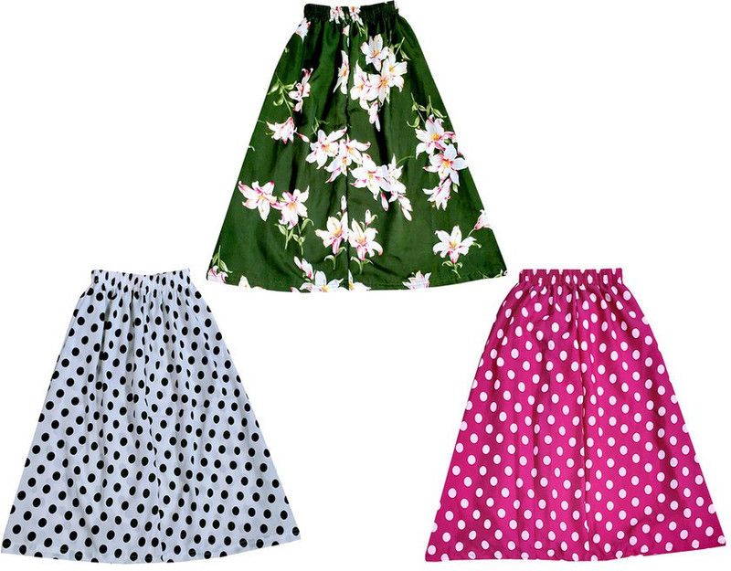 Girls Polka Print Flared White, Pink, Green Skirt