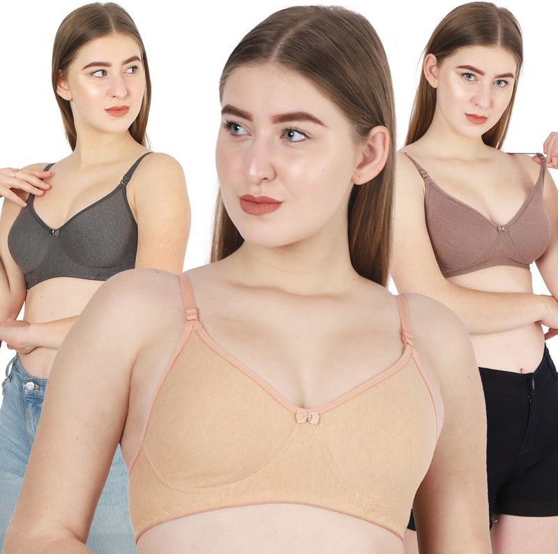 Pack of 3 Women Full Coverage Non Padded Bra  (Brown, Black, Beige)