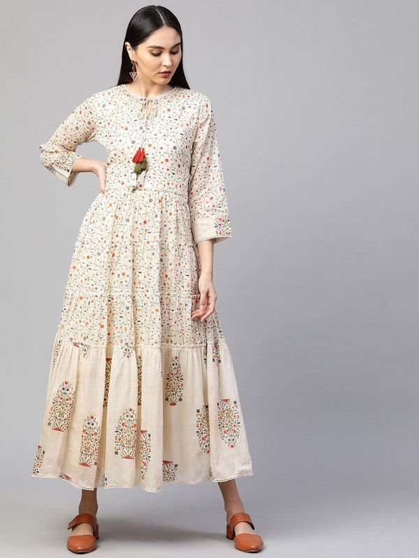 Women Tiered Beige Dress