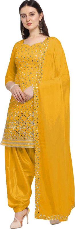Semi Stitched Georgette Kurta & Patiyala Material Embroidered