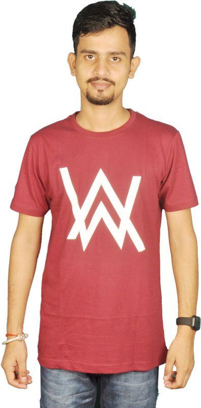 Mens Graphic Print T-Shirt Men Printed Round Neck Pure Cotton Black T-Shirt