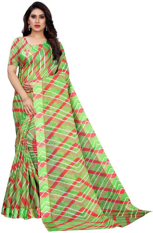 Striped Bollywood Georgette Saree  (Red, Green)