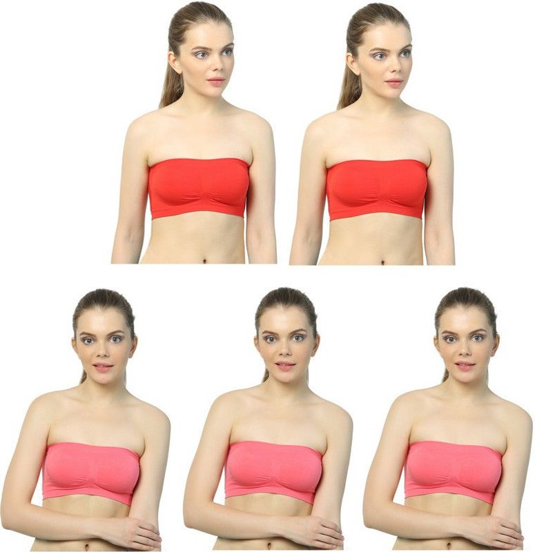 Pack of 5 Women Bandeau/Tube Non Padded Bra  (Red, Pink)