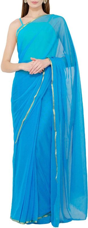Solid/Plain Bhagalpuri Silk Blend Saree  (Light Blue)