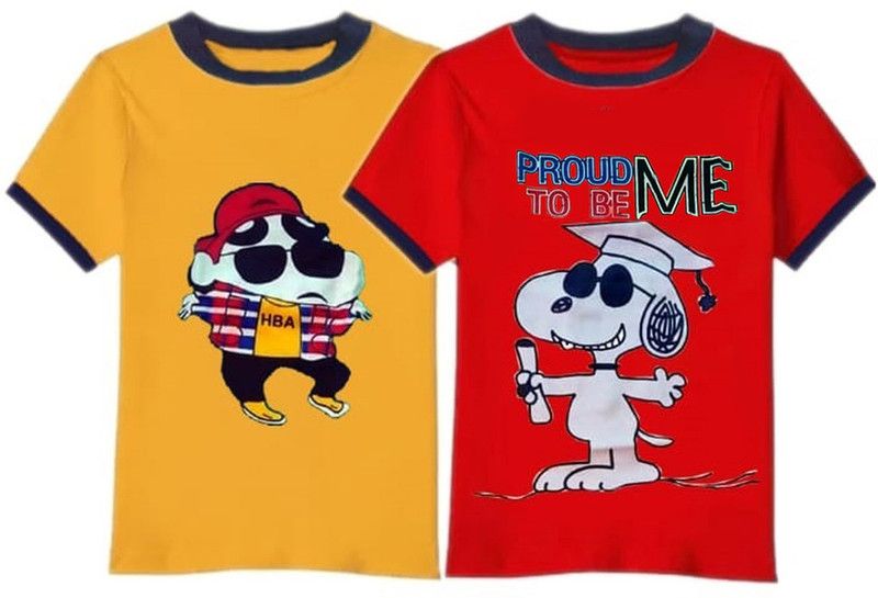 Baby Boys & Baby Girls Printed Pure Cotton, Polycotton T Shirt  (Multicolor, Pack of 2)