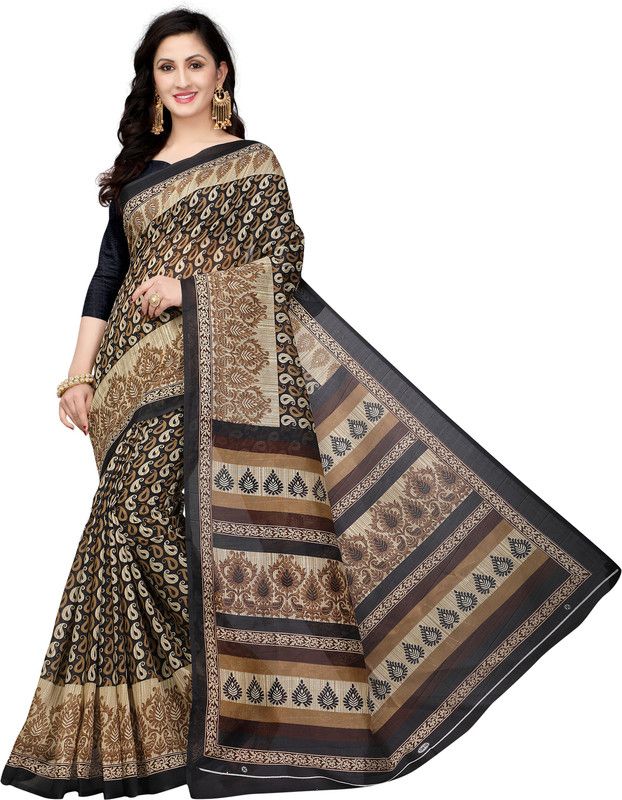 Paisley Bhagalpuri Cotton Blend Saree  (Black)