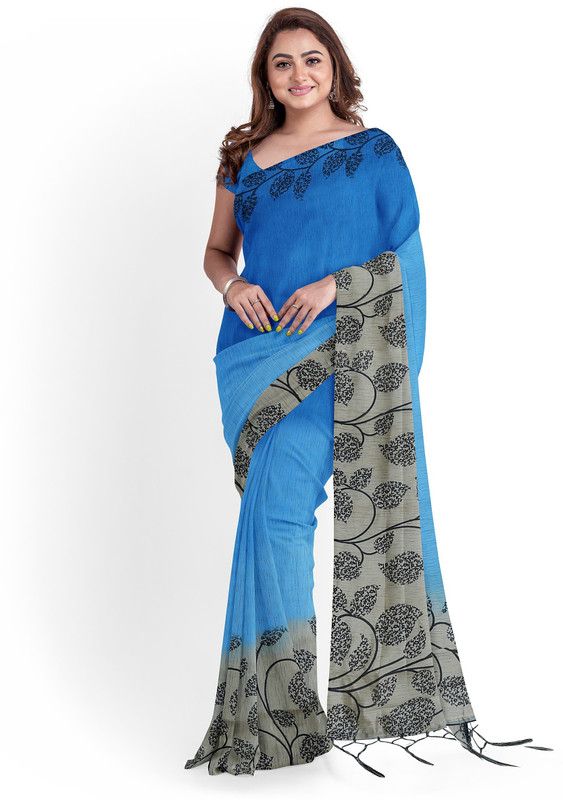 Printed Daily Wear Cotton Blend, Chanderi Saree  (Blue)