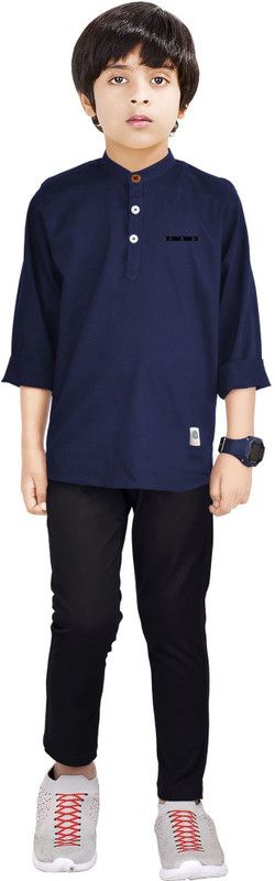 Boys Casual Kurta Trouser  (Dark Blue)
