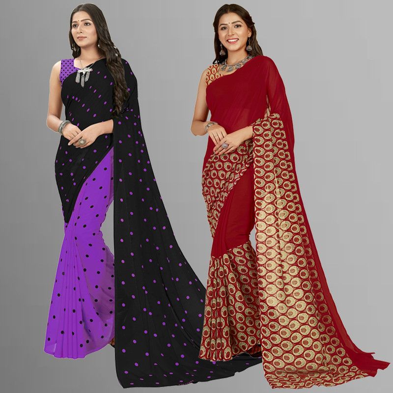 Daily Wear Georgette Saree  (Pack of 2, Multicolor, Purple, Black)