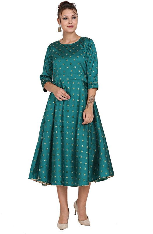 Woven Silk Blend Stitched Flared/A-line Gown  (Green)