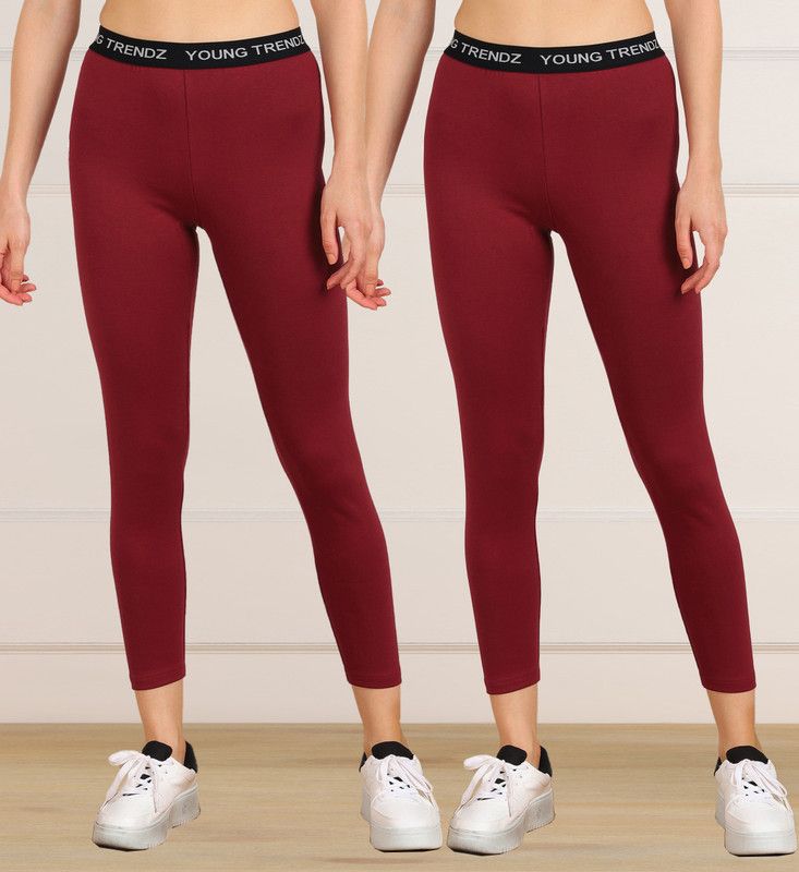 Women Maroon 3/4th/Calf Length Tights