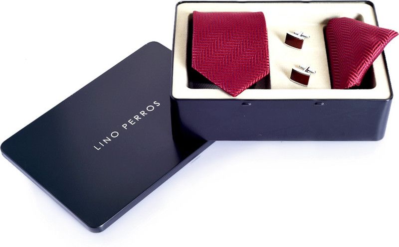 LINO PERROS Silk Tie & Cufflink  (Maroon)