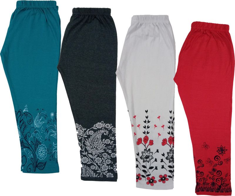 Capri For Girls Casual Floral Print Cotton Blend  (Multicolor Pack of 4)