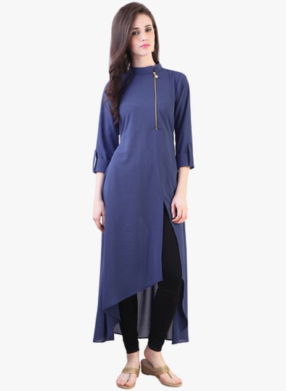 Women Solid Crepe Straight Kurta  (Light Blue)