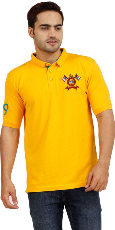 Summer Men Solid Polo Neck Polyester Gold T-Shirt
