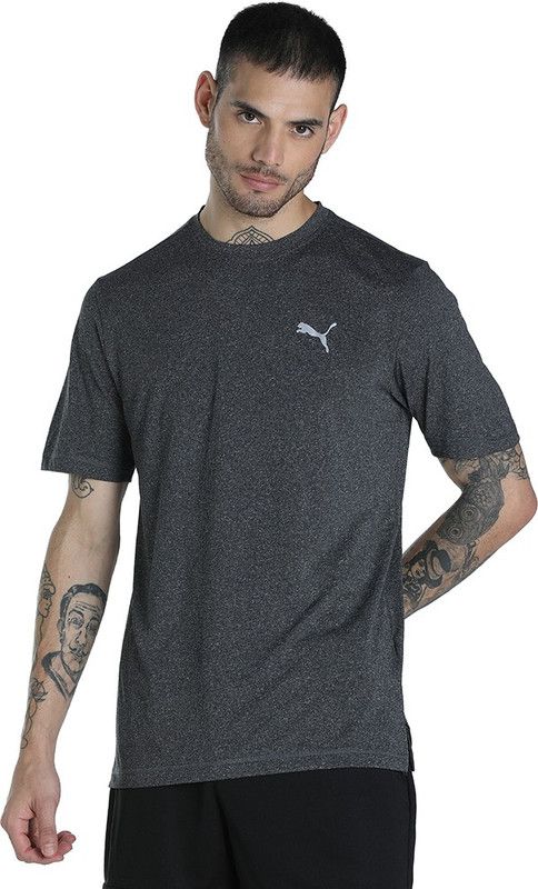 RUN FAV HEATHER SS TEE Men Solid Round Neck Polyester Black T-Shirt