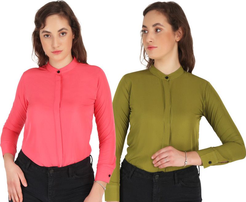 Women Solid Formal Light Blue, Light Green Shirt  (Pack of 2)