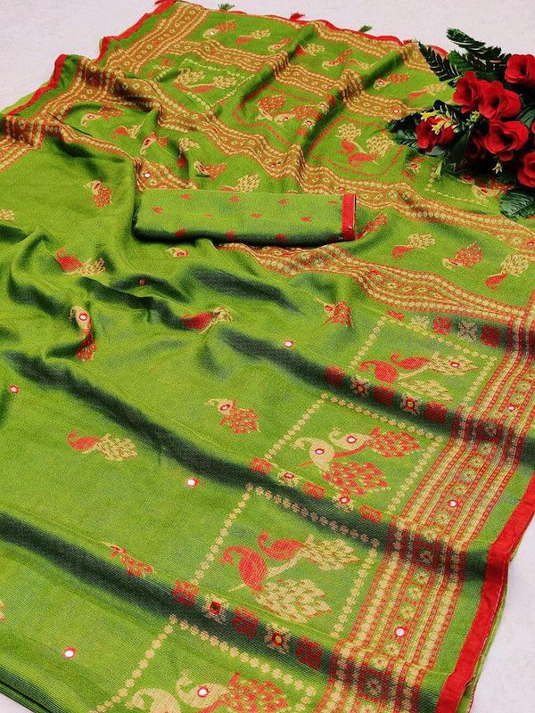 Fashion Cotton Jute Saree  (Light Green)