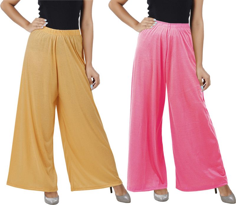 Pack of 2 Women Flared Brown, Pink Cotton Blend Trousers