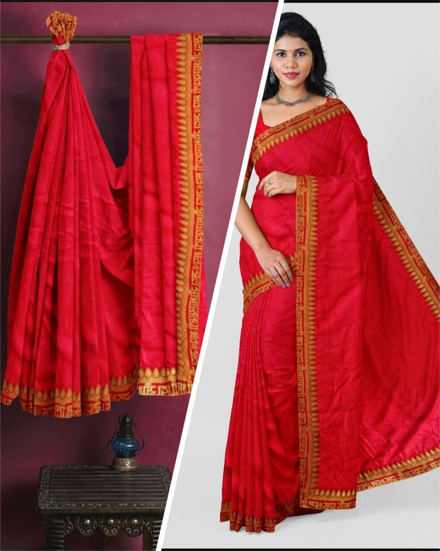 Printed Chanderi Georgette, Chiffon Saree  (Red)