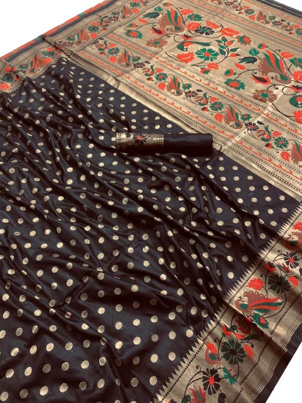 Woven Paithani Pure Silk Saree  (Brown)