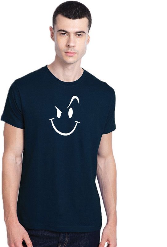 Chopstick male tshirt Men Printed Round Neck Pure Cotton Dark Blue T-Shirt