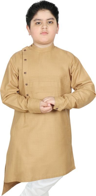Boys Solid Cotton Blend Ethnic Dress  (Beige)