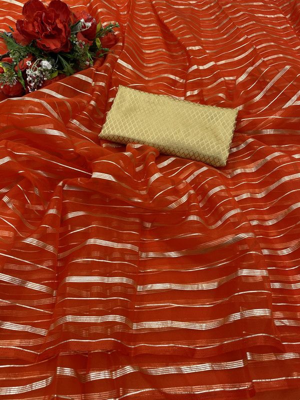 Bollywood Organza Saree  (Orange)