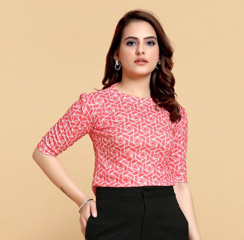 Party Printed Women Pink, White Top