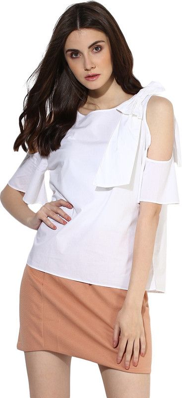 Casual Regular Sleeves Solid Women White Top