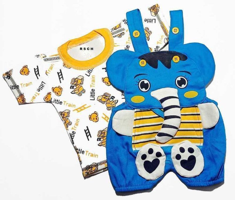 Dungaree For Baby Boys & Baby Girls Printed Cotton Linen Blend  (Multicolor, Pack of 1)