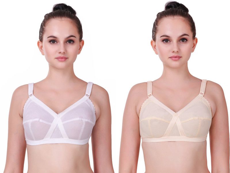 Pack of 2 Women Full Coverage Non Padded Bra  (White, Beige)