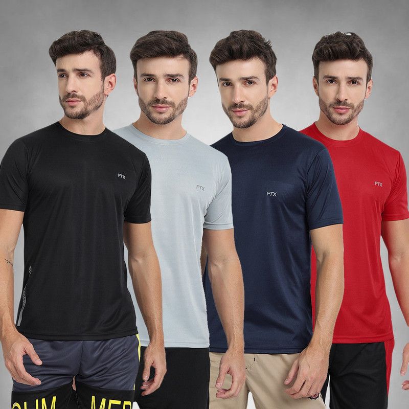 Pack of 4 Men Solid Round Neck Polyester Multicolor T-Shirt