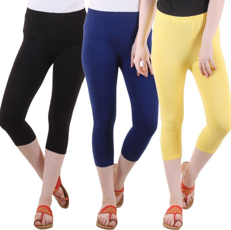 Cotton Lycra plain capri for women,capri for ladies Women Blue, Black, Yellow Capri
