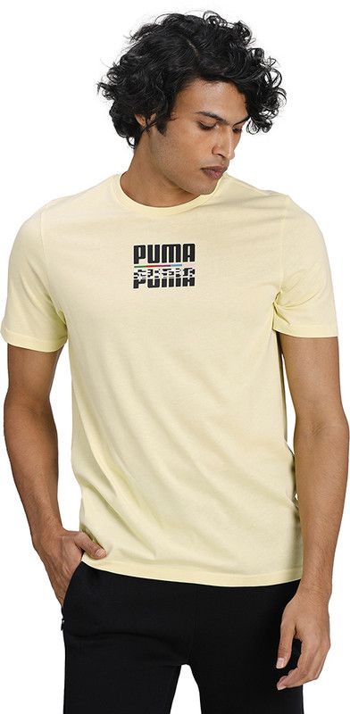 Core International Tee Men Printed Round Neck Cotton Blend Yellow T-Shirt