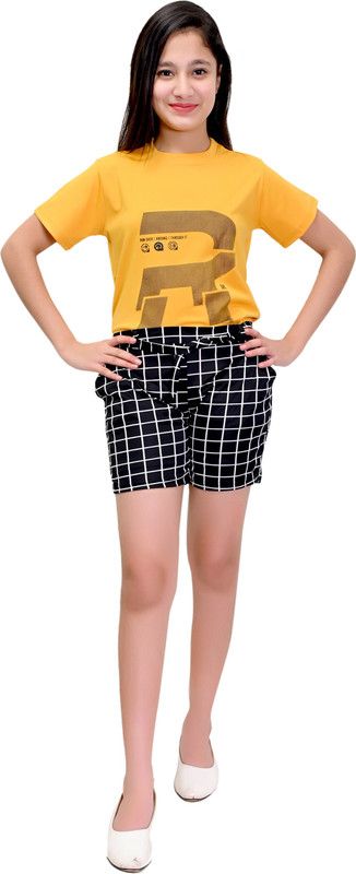 Girls Casual T-shirt Shorts  (Yellow)