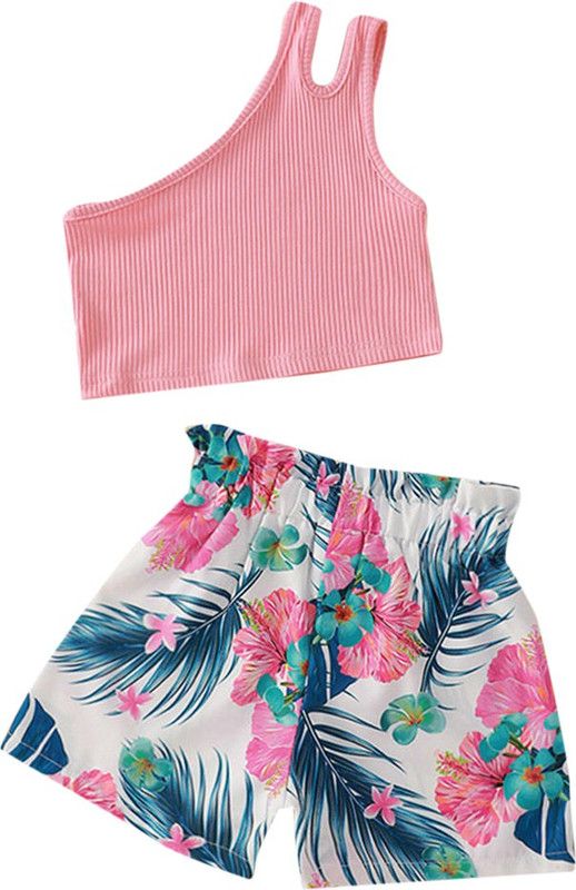 Girls Casual Top Shorts  (Pink)