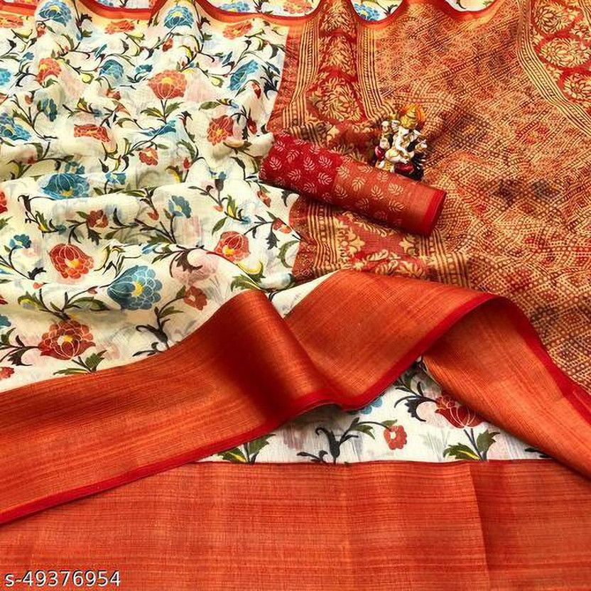 Floral Print Daily Wear Cotton Blend Saree  (Multicolor)